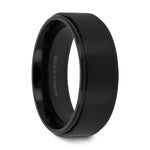 Load image into Gallery viewer, Mens Black Titanium Brushed Raised Center Wedding Ring - Flat Polished Edges Comfort Fit - 8mm Wide - Style name: BABYLON
