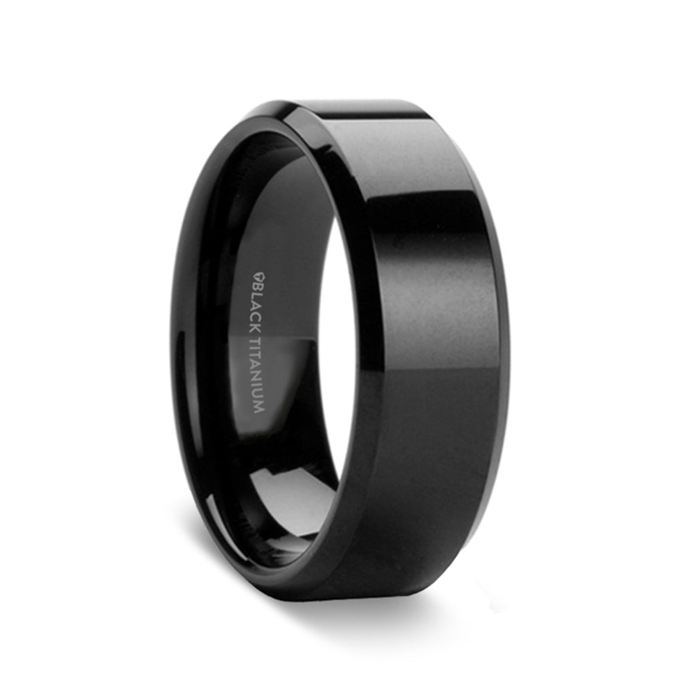Mens Titanium Black Wedding Ring - Beveled Comfort Fit - 8mm Wide - Style name: EXODUS