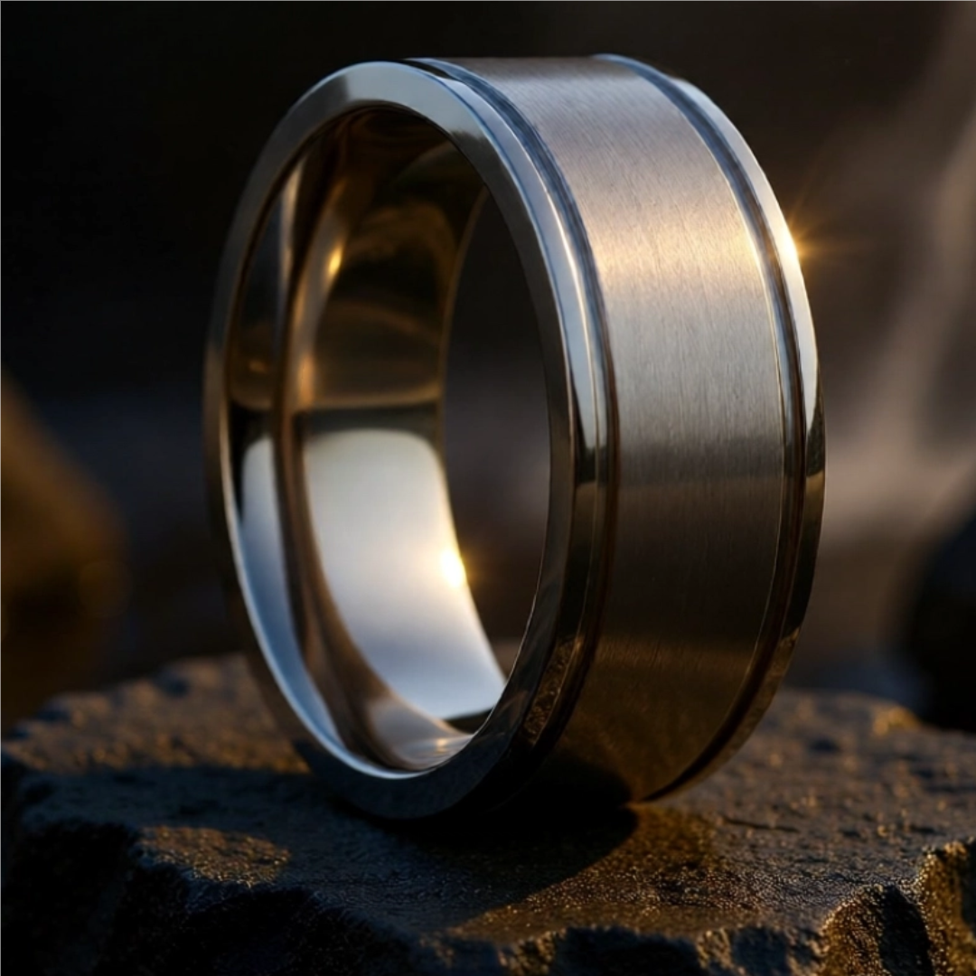Mens Titanium Pipe Cut Finish Wedding Ring - Brushed Comfort Fit - 8mm Wide - Style name: FAIRFIELD