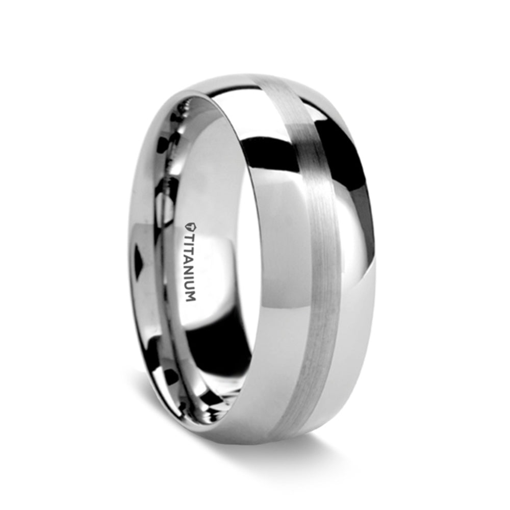 Mens Titanium Brushed Stripe Wedding Ring - Domed Comfort Fit - 8mm Wide - Style name: NELSON