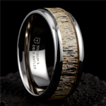 Load image into Gallery viewer, Mens Titanium Ombre Deer Antler Inlay Diamond Wedding Ring - Polished Beveled Comfort Fit - 8mm Wide - Style name: CARIBOU
