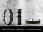 Load image into Gallery viewer, Mens Titanium Black Carbon Fiber Inlay Wedding Ring - Flat Beveled Comfort Fit - 8mm Wide - Style name: COLOSSEUM
