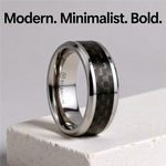 Load image into Gallery viewer, Mens Titanium Black Carbon Fiber Inlay Wedding Ring - Flat Beveled Comfort Fit - 8mm Wide - Style name: COLOSSEUM
