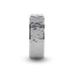 Load image into Gallery viewer, Mens Titanium Raised Hammered Finish Step Edges Wedding Ring - Polished Comfort Fit - 8mm Wide - Style name: MINISTER
