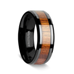 Load image into Gallery viewer, Mens Black Titanium Koa Wood Inlaid Wedding Ring - Beveled Comfort Fit - 4mm 6mm 7mm 8mm 10mm 12mm Wide - Style name: LEIFI
