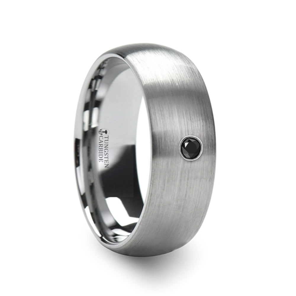 Mens Tungsten Carbide Black Diamond Domed Wedding Ring - Brushed Finish Comfort Fit - 6mm 8mm Wide - Style name: PERSEID