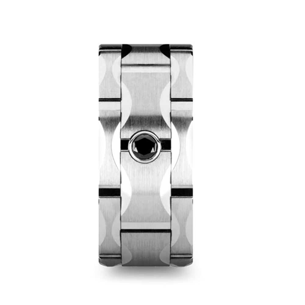 Mens Tungsten Carbide Grooves & Black Diamond Wedding Ring - Brushed Comfort Fit - 10mm Wide - Style name: SAINT