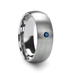 Load image into Gallery viewer, Mens Domed Tungsten Blue Diamond Center Wedding Ring - Brushed Comfort Fit - 6mm 8mm Wide - Style name: MELANTHIOS
