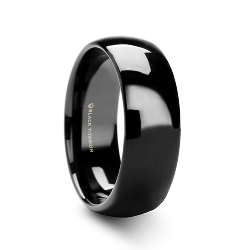 Mens Black Titanium Domed Wedding Ring - Polished Comfort Fit - 8mm Wide - Style name: VAREN