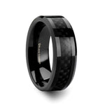Load image into Gallery viewer, Mens Black Titanium Black Carbon Fiber Inlaid Wedding Ring - Polished Beveled Comfort Fit - 6mm 8mm Wide - Style name: OXYN
