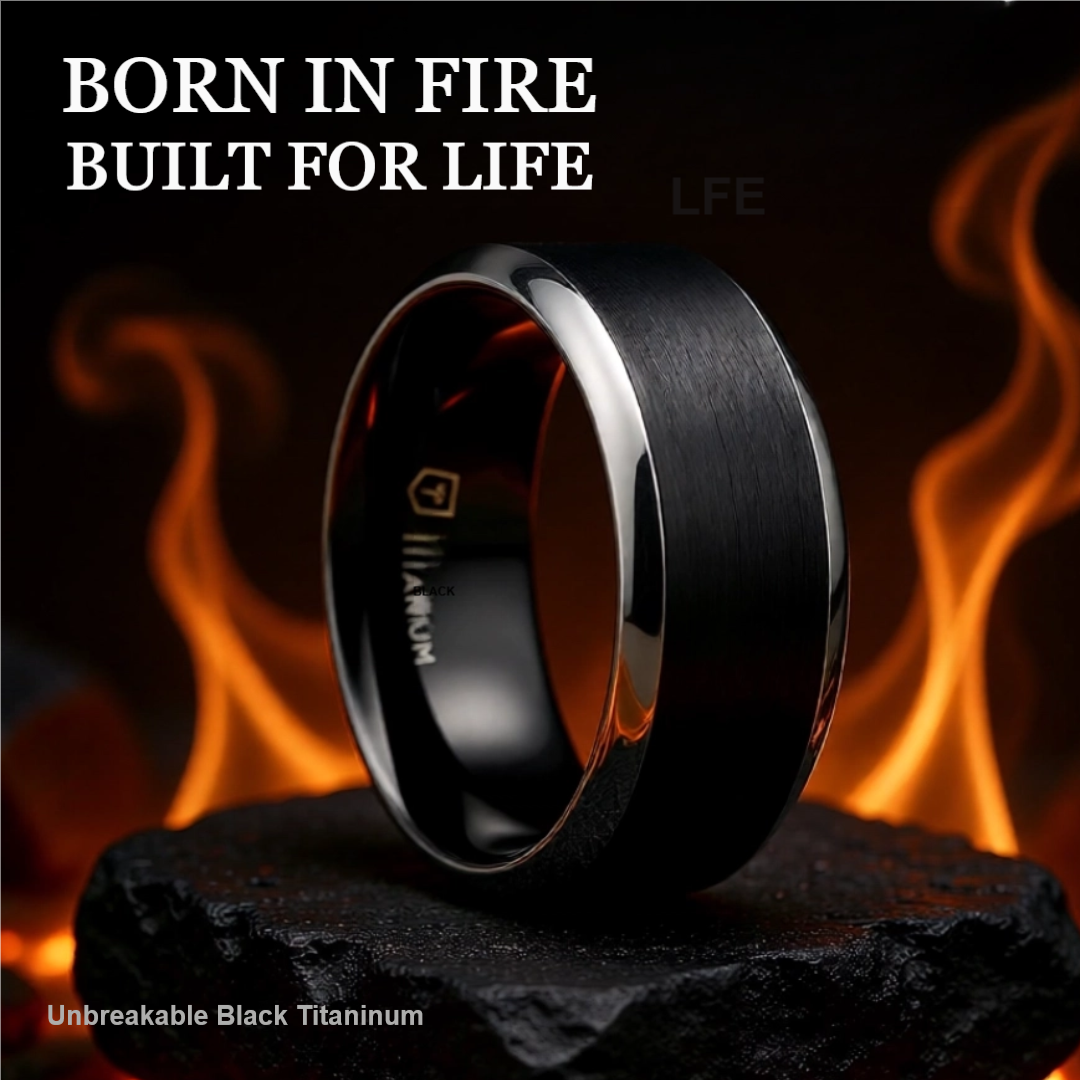 Mens Titanium Brushed Black Center Wedding Ring - Polished Beveled Edges Comfort Fit - 6mm 8mm Wide - Style name: ATNOS - Ring Size 4