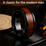 Load image into Gallery viewer, Mens Black Titanium Black Walnut Wood Inlaid Wedding Ring - Polished Beveled Edges Comfort Fit - 6mm 8mm Wide - Style name: KONY
