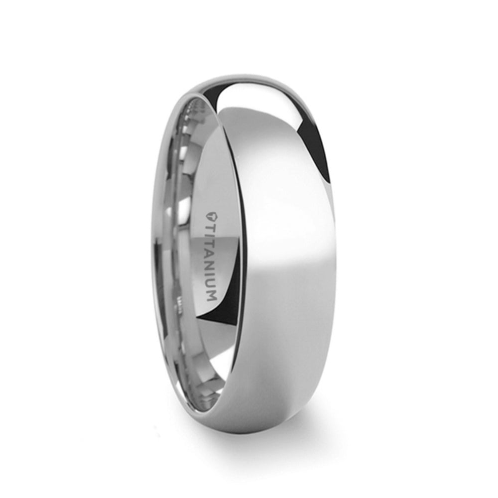 Mens Titanium Domed Wedding Ring - Polished Finish Comfort Fit - 6mm 8mm Wide - Style name: PETERSON