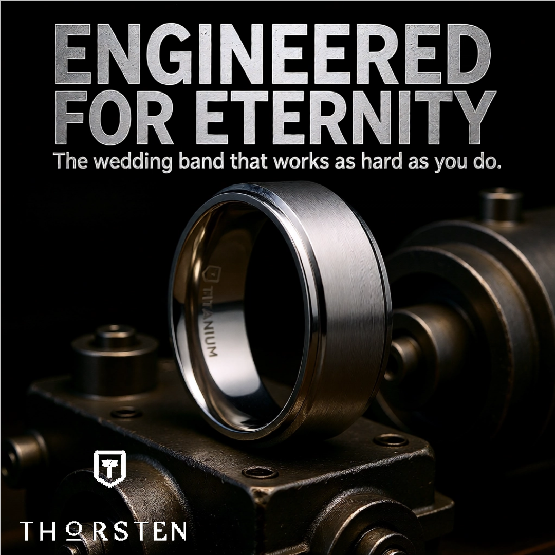 Mens Titanium Brushed Raised Center Wedding Ring - Polished Step Edges Comfort Fit - 6mm 8mm Wide - Style name: RHINOX