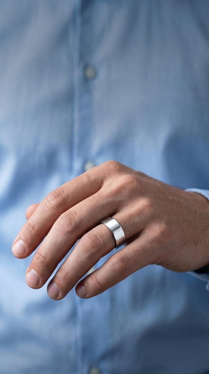 Mens Titanium Flat Style Wedding Ring - Polished Finish Comfort Fit - 6mm 8mm Wide - Style name: HARDY