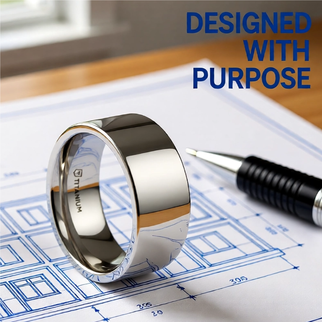 Mens Titanium Flat Style Wedding Ring - Polished Finish Comfort Fit - 6mm 8mm Wide - Style name: HARDY