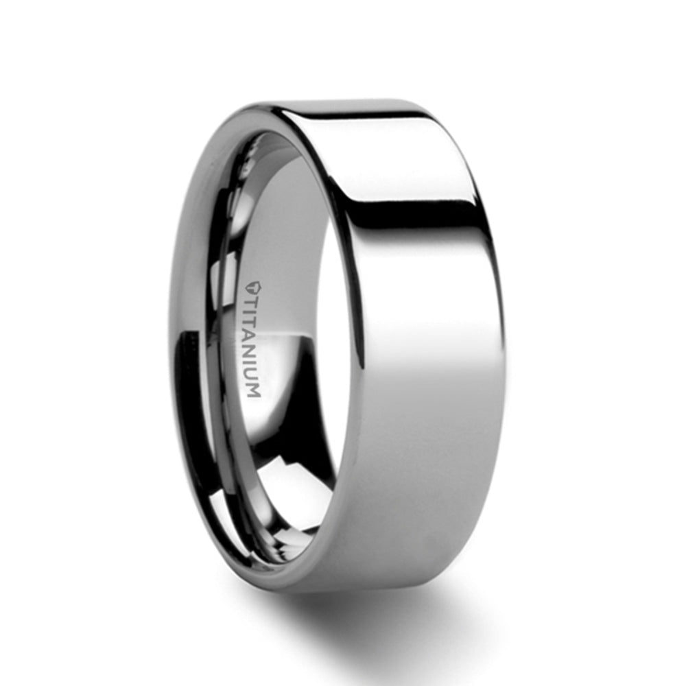 Mens Titanium Flat Style Wedding Ring - Polished Finish Comfort Fit - 6mm 8mm Wide - Style name: HARDY