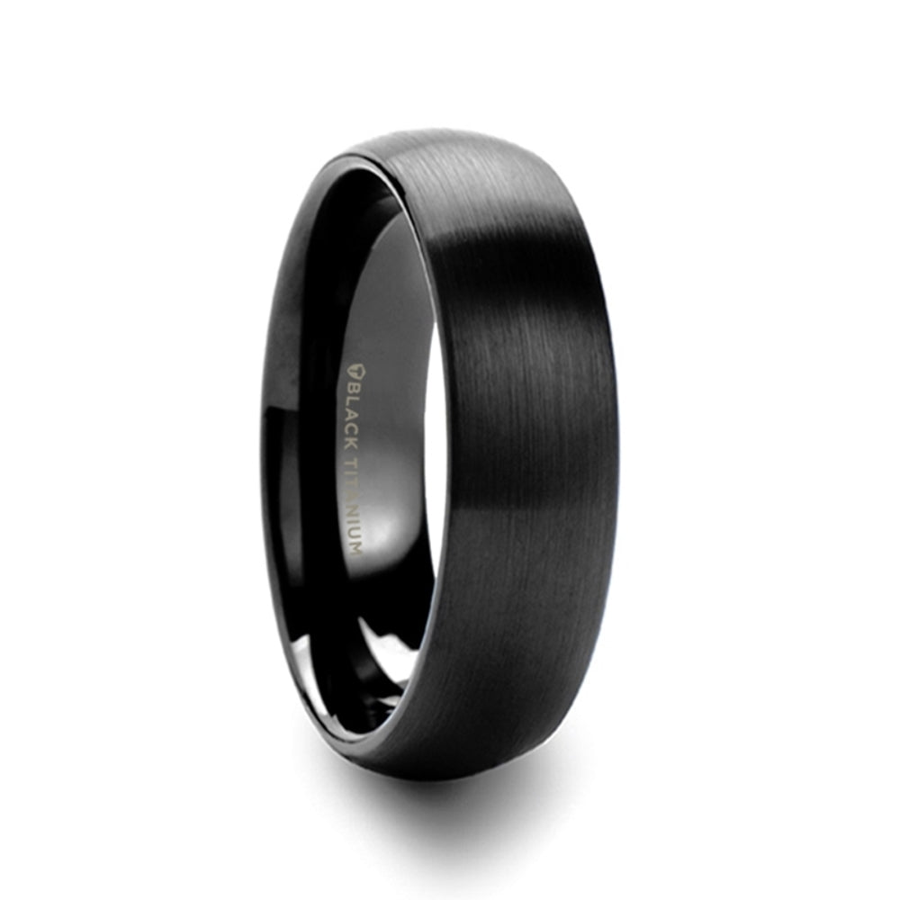 Mens Black Titanium Domed Wedding Ring - Brushed Finish Comfort Fit - 6mm 8mm Wide - Style name: MARAUDER