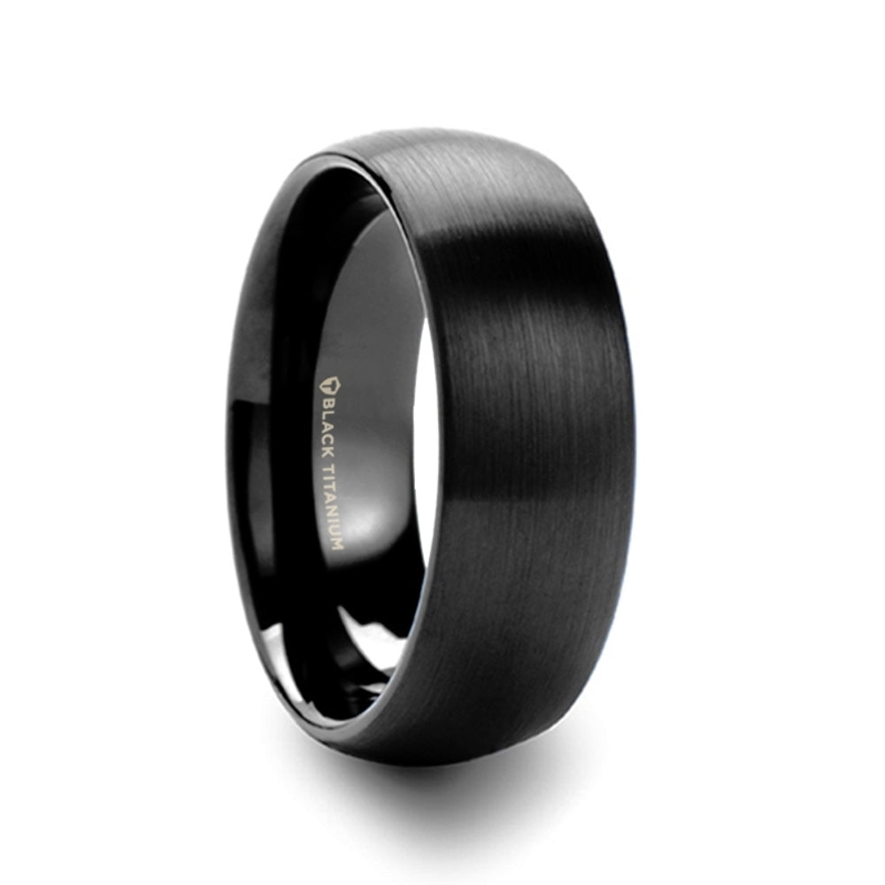 Mens Black Titanium Domed Wedding Ring - Brushed Finish Comfort Fit - 6mm 8mm Wide - Style name: MARAUDER