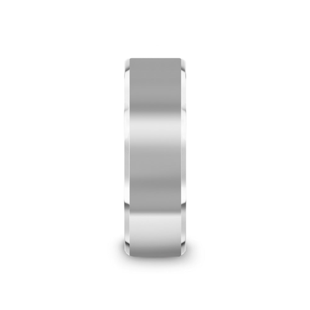 Mens Titanium Raised Center Beveled Edges Wedding Ring - Polished Finish Comfort Fit - 6mm 8mm Wide - Style name: CORONAL