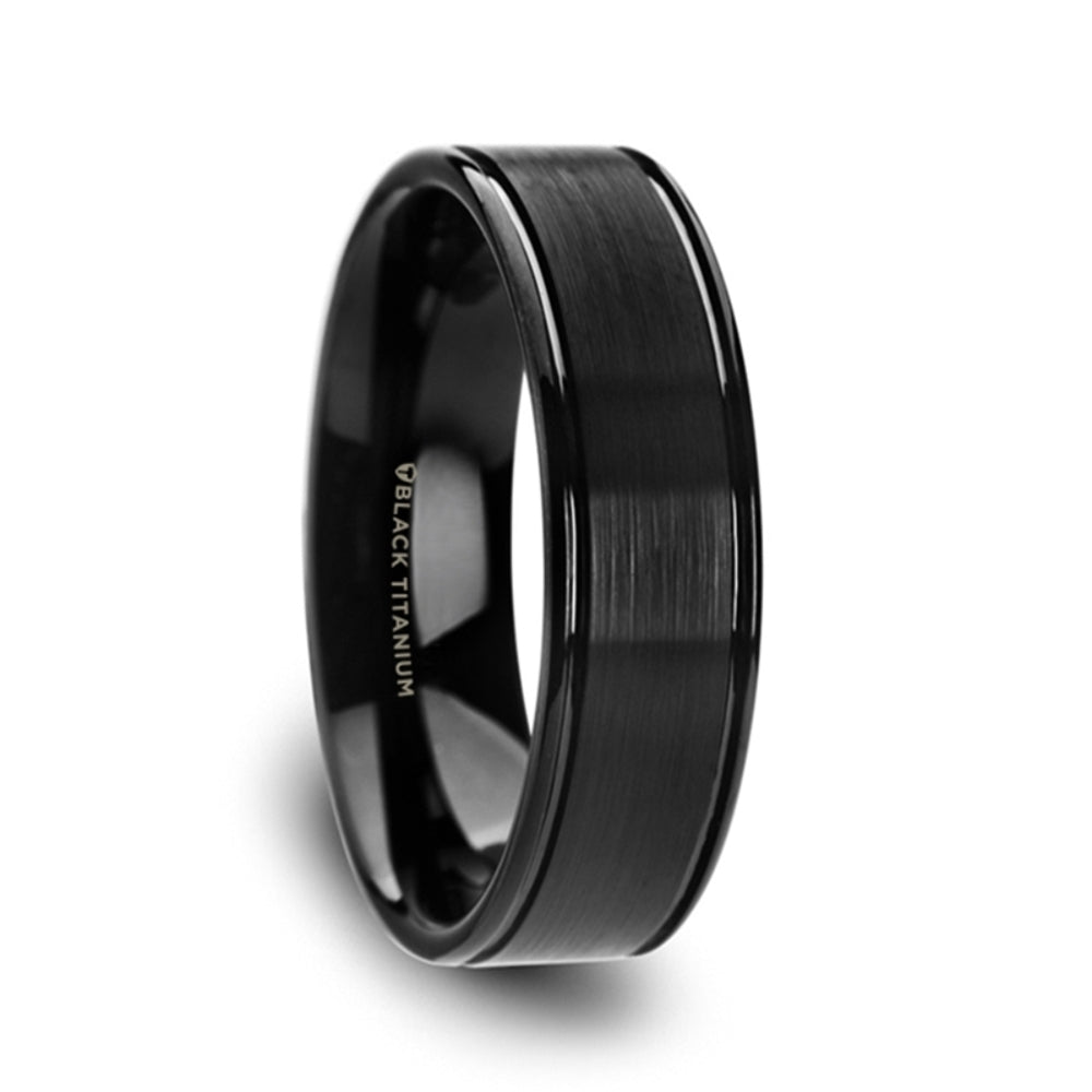 Mens Black Titanium Polished Dual Offset Grooves Wedding Ring - Brushed Finish Comfort Fit - 6mm 8mm Wide - Style name: WOLFGANG