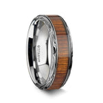 Load image into Gallery viewer, Mens Titanium Koa Wood Inlaid Wedding Ring - Intricate Edged Comfort Fit - 6mm 8mm 10mm Wide - Style name: OHANA

