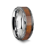 Load image into Gallery viewer, Mens Titanium Koa Wood Inlaid Wedding Ring - Intricate Edged Comfort Fit - 6mm 8mm 10mm Wide - Style name: OHANA
