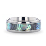 Load image into Gallery viewer, Mens Titanium Mother Of Pearl Inlaid Wedding Ring - Polished Beveled Comfort Fit - 6mm 8mm Wide - Style name: KAUI
