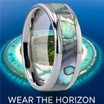 Load image into Gallery viewer, Mens Titanium Mother Of Pearl Inlaid Wedding Ring - Polished Beveled Comfort Fit - 6mm 8mm Wide - Style name: KAUI
