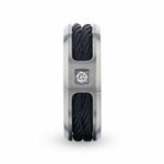 Load image into Gallery viewer, Mens Titanium Diamond Centered Black Rope Cables Inlaid Brushed Finish Wedding Ring - Beveled Polished Comfort Fit - 8mm Wide - Style name: SECTOR
