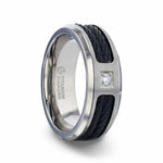 Load image into Gallery viewer, Mens Titanium Diamond Centered Black Rope Cables Inlaid Brushed Finish Wedding Ring - Beveled Polished Comfort Fit - 8mm Wide - Style name: SECTOR
