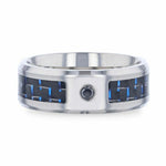 Load image into Gallery viewer, Mens Titanium Black &amp; Blue Carbon Fiber Inlaid Black Sapphire Center Stone Wedding Ring - Beveled Polished Comfort Fit - 8mm Wide - Style name: PACIFIC
