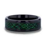 Load image into Gallery viewer, Mens Black Tungsten Green Background Inlaid Black Dragon Design Wedding Ring - Beveled Comfort Fit - 8mm Wide - Style name: ALLURE

