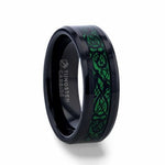 Load image into Gallery viewer, Mens Black Tungsten Green Background Inlaid Black Dragon Design Wedding Ring - Beveled Comfort Fit - 8mm Wide - Style name: ALLURE
