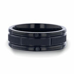 Load image into Gallery viewer, Mens Black Titanium Alternating Grooved Horizontal Etched Finish Wedding Ring - Beveled Polished Comfort Fit - 8mm Wide - Style name: WYNN
