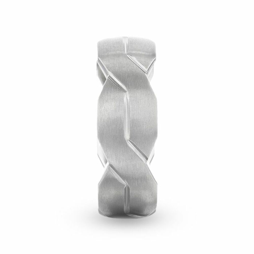 Mens Titanium Interlocking Infinity Symbol Flat Brushed Wedding Ring - Polished Grooves Comfort Fit - 8mm Wide - Style name: ENDURE