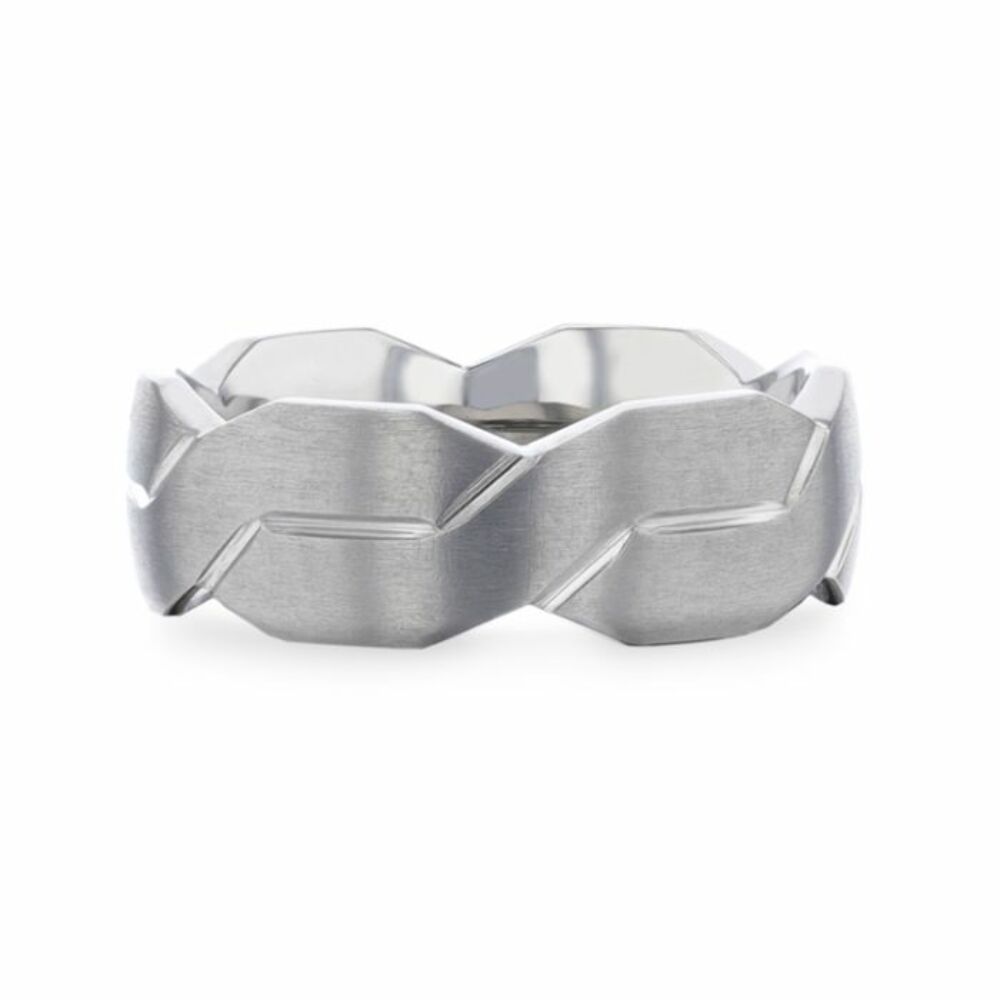Mens Titanium Interlocking Infinity Symbol Flat Brushed Wedding Ring - Polished Grooves Comfort Fit - 8mm Wide - Style name: ENDURE