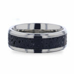 Load image into Gallery viewer, Mens Titanium Black And Gray Lava Inlaid Wedding Ring - Polished Beveled Comfort Fit - 8mm Wide - Style name: MAUNA
