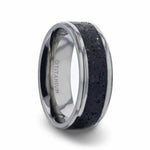 Load image into Gallery viewer, Mens Titanium Black And Gray Lava Inlaid Wedding Ring - Polished Beveled Comfort Fit - 8mm Wide - Style name: MAUNA
