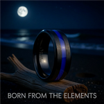 Load image into Gallery viewer, Mens Black Titanium Blue Stripe Inlaid Brushed Finish Center Polished Beveled Edges Wedding Ring - Beveled Comfort Fit - 8mm Wide - Style name: JACKSEN
