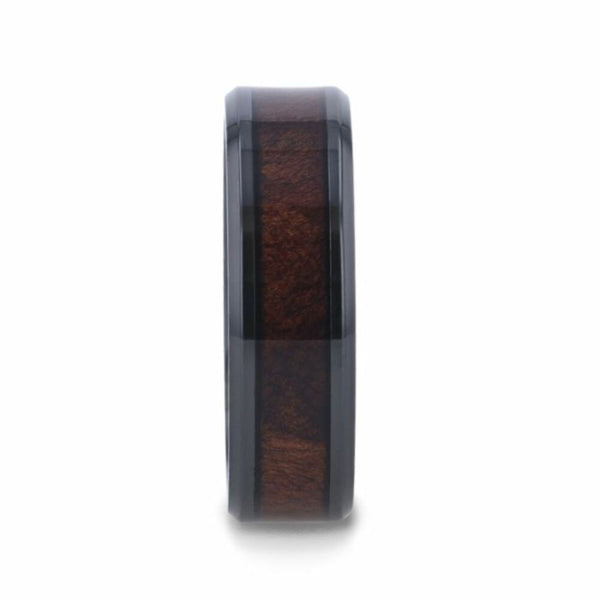 Mens Titanium Redwood Inlaid Clear Polished Coated Polished Beveled Edges Wedding Ring - 8mm Wide - Style name: YOSEMITE
