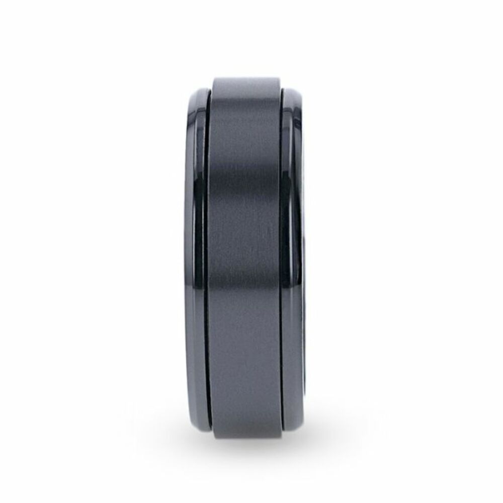 Mens Black Titanium Spinning Polished Base Wedding Ring - Brushed Center Comfort Fit - 8mm Wide - Style name: PHANTOM
