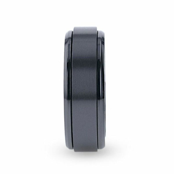 Mens Black Titanium Spinning Polished Base Wedding Ring - Brushed Center Comfort Fit - 8mm Wide - Style name: PHANTOM