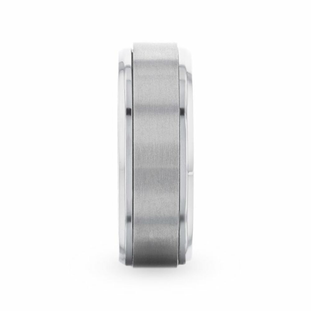Mens Titanium Spinning Brushed Center Wedding Ring - Polished Beveled Comfort Fit - 8mm Wide - Style name: REBELLION