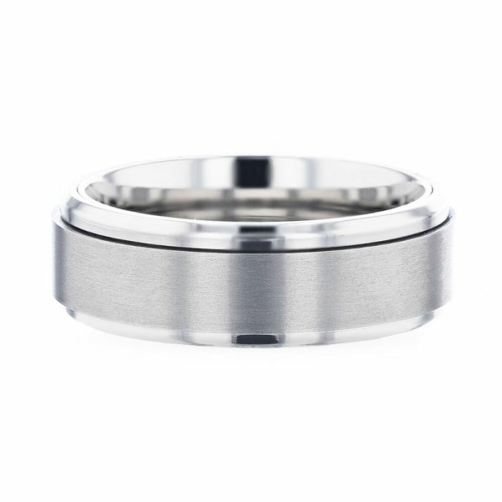 Mens Titanium Spinning Brushed Center Wedding Ring - Polished Beveled Comfort Fit - 8mm Wide - Style name: REBELLION