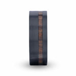 Load image into Gallery viewer, Mens Titanium Off-Set Koa Wood Inlaid Black Wedding Ring - Flat Polished Comfort Fit - 8mm Wide - Style name: DARING
