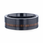 Load image into Gallery viewer, Mens Titanium Off-Set Koa Wood Inlaid Black Wedding Ring - Flat Polished Comfort Fit - 8mm Wide - Style name: DARING
