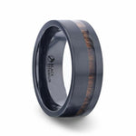 Load image into Gallery viewer, Mens Titanium Off-Set Koa Wood Inlaid Black Wedding Ring - Flat Polished Comfort Fit - 8mm Wide - Style name: DARING
