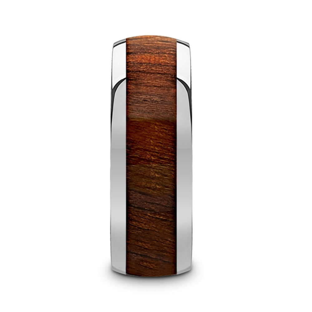 Mens Tungsten Exotic Black Walnut Wood Inlay Domed Wedding Ring - Polished Finish Comfort Fit - 8mm Wide - Style name: JUGLAN