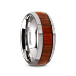 Load image into Gallery viewer, Mens Tungsten Carbide Padauk Wood Inlay Domed Wedding Ring - Polished Finish Comfort Fit - 8mm Wide - Style name: MUKWA
